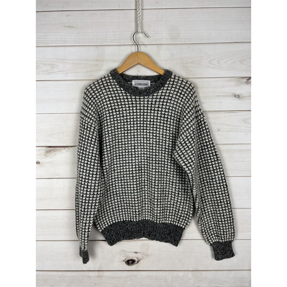 Expressions Sweater Mens Large Chunky Knit Wool Blend Textured Pullover 90s